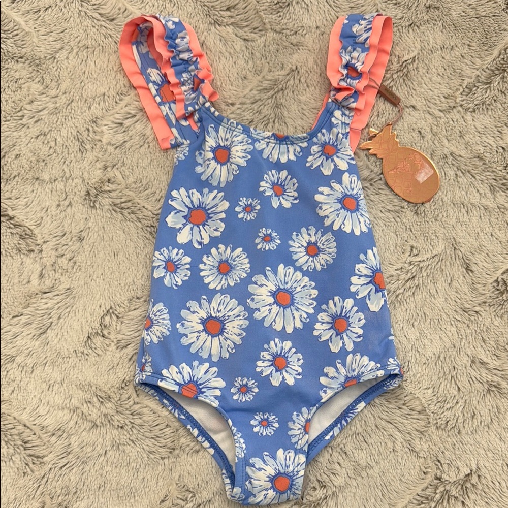 Floral Blue Kids Swim One Piece